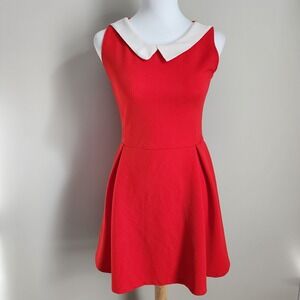 VTG 60s Peter Pan Collar Dress Womens XS Red White Fit 
Flare Mini Coquette Girl
